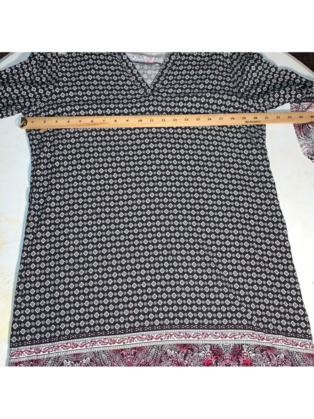 Lily Morgan black white pink patterned tunic style dress v neck XL - Picture 7 of 12